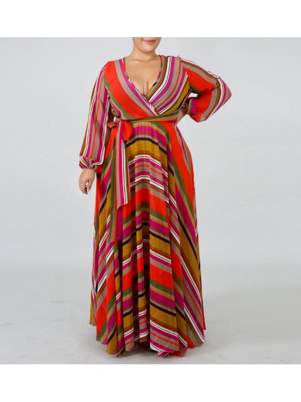 Vestito Donna Lungo a Righe Taglie Grandi Woman Oversize Maxi Dress OS120013B- f3